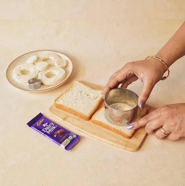 Chocolate Toast Wreaths with Cadbury Dairy Milk-Using large cookie cutters or a round mold