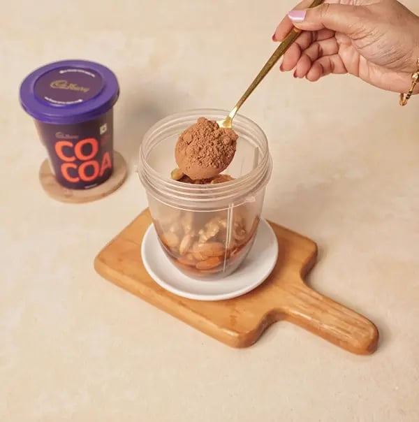 Chocolate Walnut Almond Fudge with Cadbury Bournville-Add cocoa powder to the blender jar