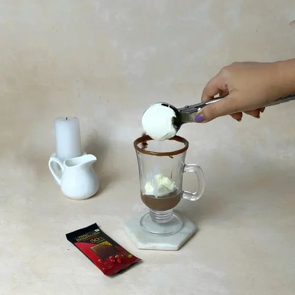 Classic Bournville Hot Fudge Sundae - Scooping Vanilla Ice Cream