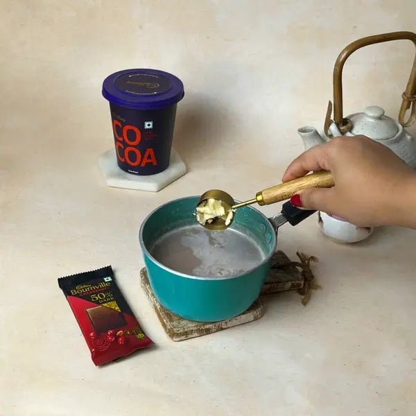 Cocoa Bournville Chocolate Nobake Biscuit Cake - Butter Being Added