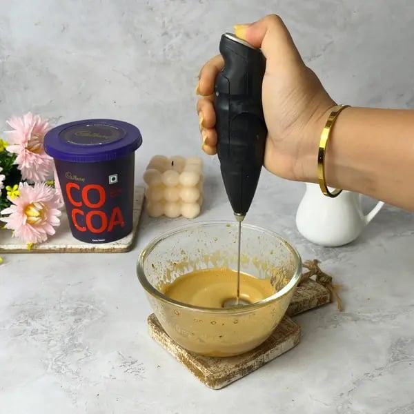 Cocoa Flavored Rasgulla Tiramisu - Whisking Frothy Mixture