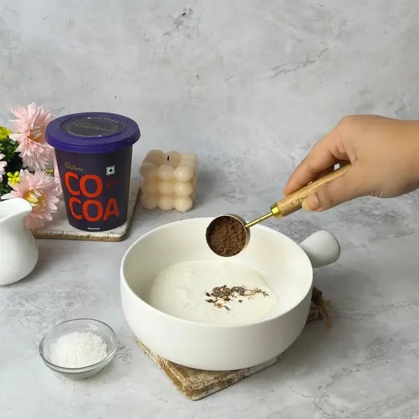Cocoa Flavored Rasgulla Tiramisu - Mixing Cream Cheese