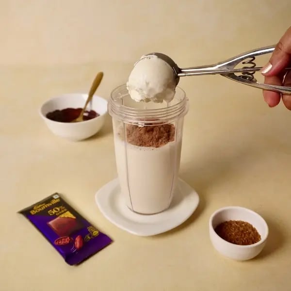 Cocoa Icecream Milkshake With Melted Bournville Chocolate - Scoop Of Ice Cream