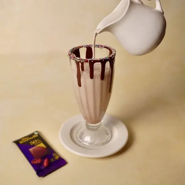 Cocoa Icecream Milkshake With Melted Bournville Chocolate - Drizzling Chocolate Glass