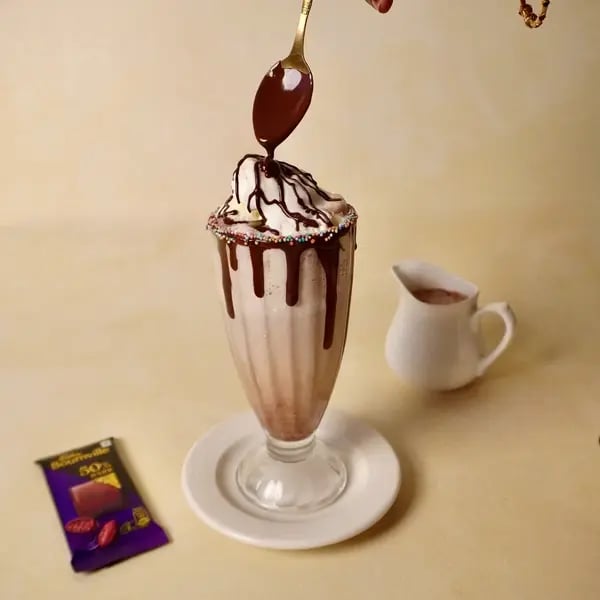 Cocoa Icecream Milkshake With Melted Bournville Chocolate - Chocolate Garnish Drizzle