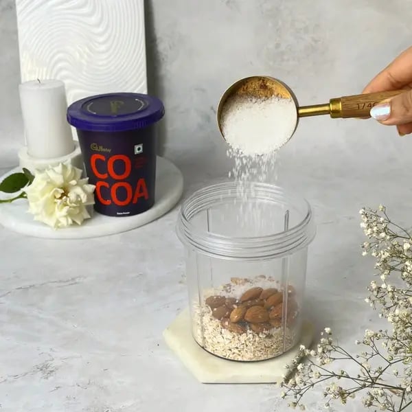 Cocoa Instant Chocolate Essence Cake - Adding Sugar To Jar