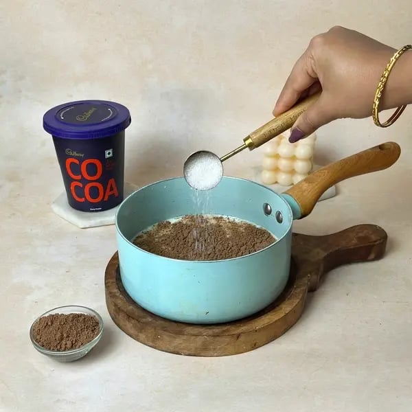 Cocoa Italian Hot Chocolate Mousse - Adding Sugar To Pan