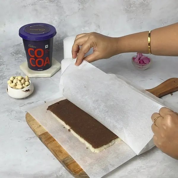 Cocoa Kaju Coconut Roll Sweet - Layering