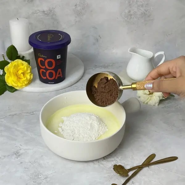 Cocoa Malt Cake - Adding Cocoa Powder