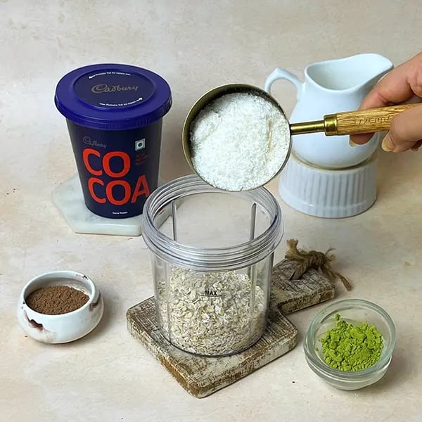 Cocoa Matcha Bliss Balls-Add oats and desiccated coconut