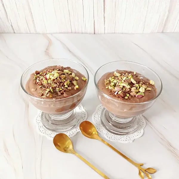 Cocoa Phirni with Crunchy Pistachios - Chopped pistachios and chocolate
