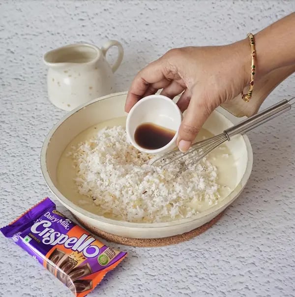 Coconut Cream Pie with Cadbury Dairy Milk Crispello - Stir in the vanilla extract