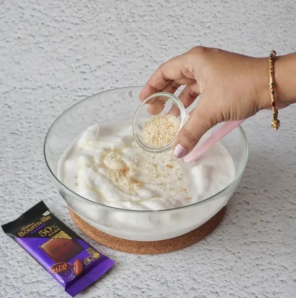 Coconut Ice Cream with Bournville Crunch - Add in roasted coconut