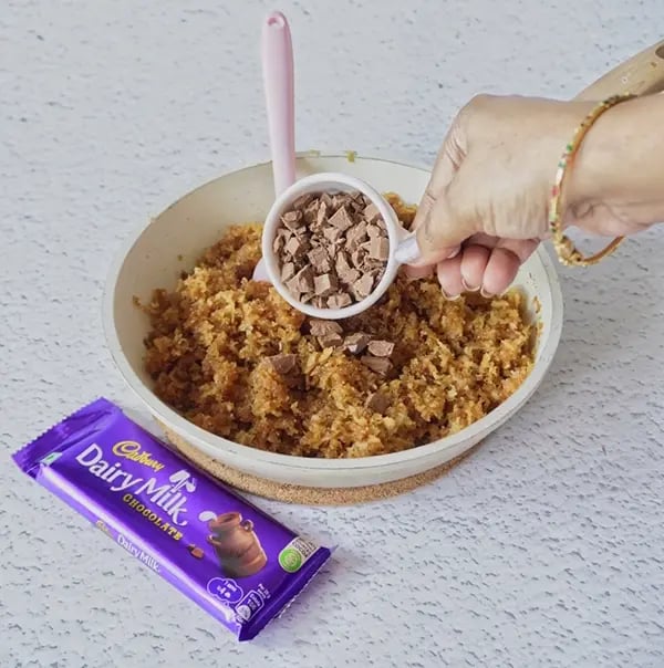 Coconut Laddoo With Dairy Milk And Jaggery-Add chocolate pieces