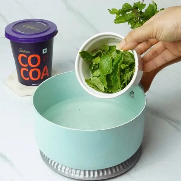 Cold Brew Mint Mocha Drink - Add the water, granulated sugar, and fresh mint
