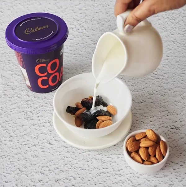 Cold Cocoa with Nuts & Dates - Soak 4 pitted dates and 8 almonds