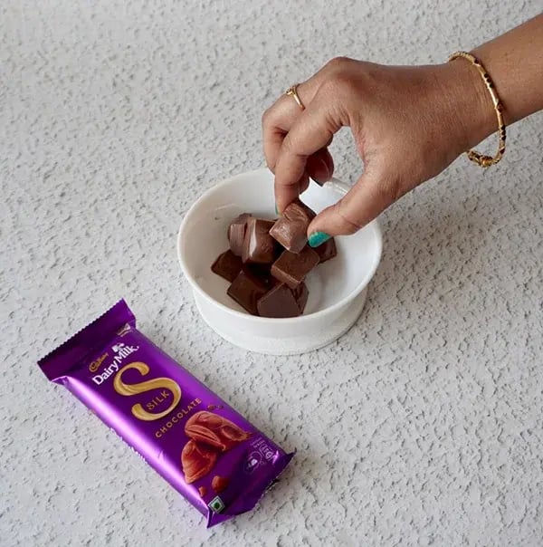 Crispy Chocolate Cups with Dry Fruits & Fresh Fruits - Break Dairy Milk Silk chocolate