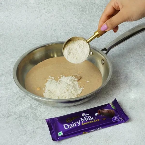 Dairy Milk Almond Peda-Pour the blended mixture into a non-stick pan