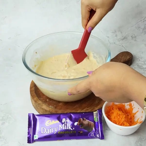 Dairy Milk Carrot Cake-Mix everything gently