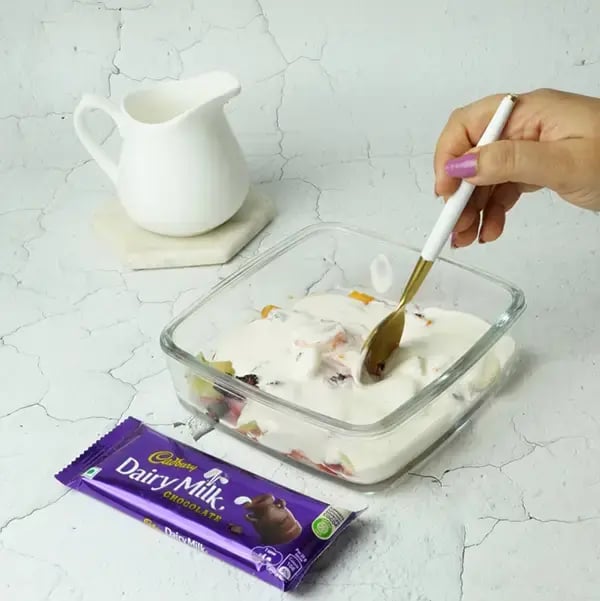 Dairy Milk Choco Fruit Cream Dessert - Gently mix everything