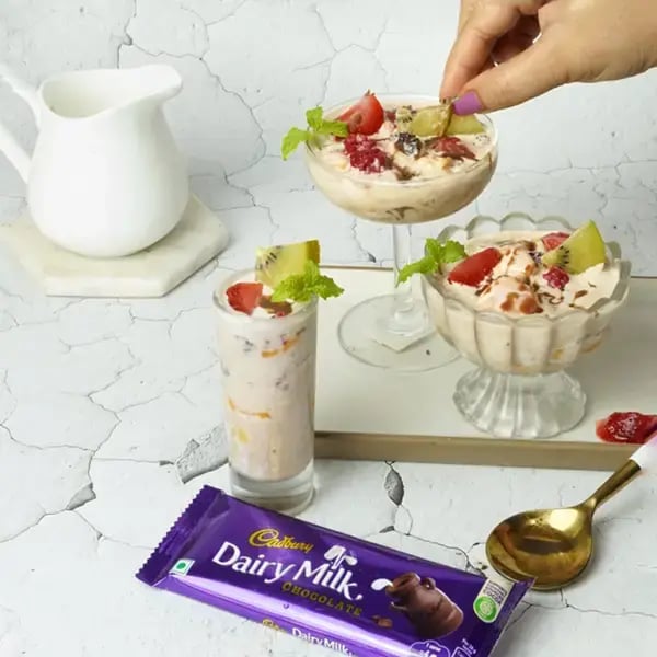 Dairy Milk Choco Fruit Cream Dessert - Mix everything together