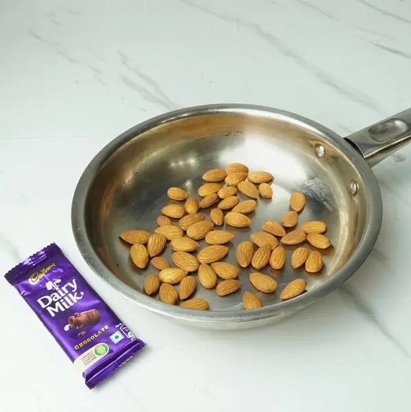 Dairy Milk Chocolate Almond Laddu - Dry roast almonds
