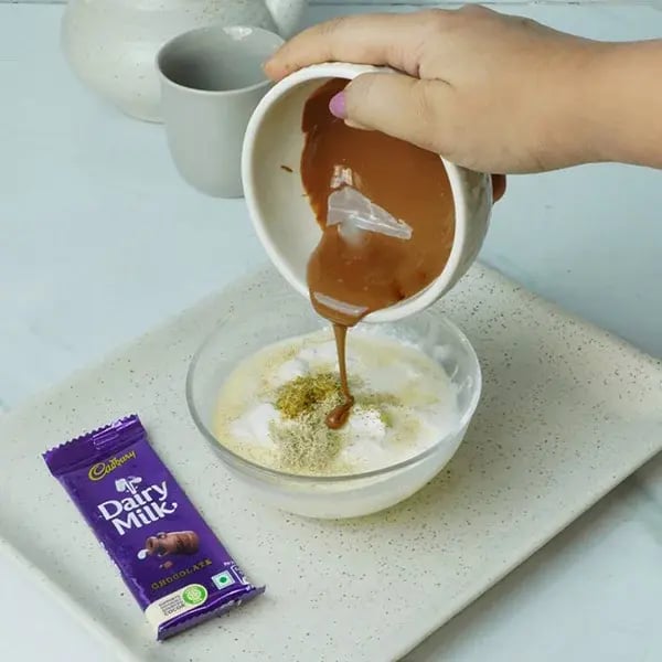 Dairy Milk Chocolate Bhapa Doi - Add melted chocolate