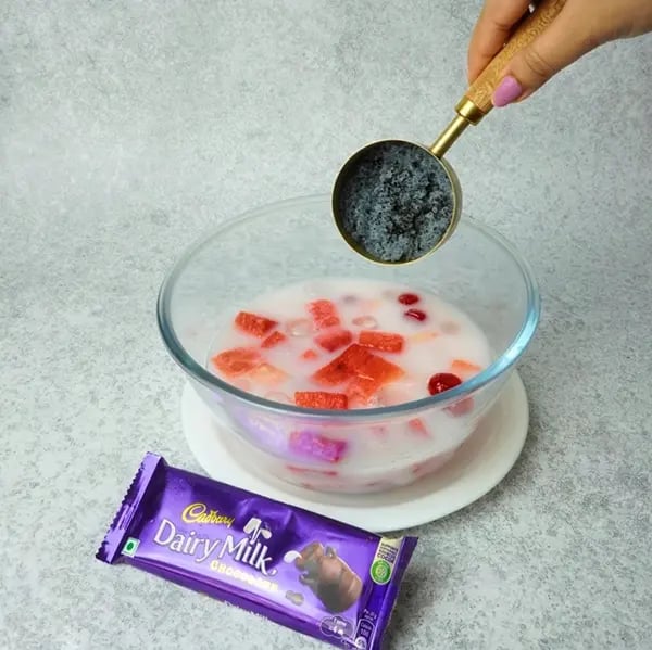 Dairy Milk Chocolate Hwachae Punch-Finally pour in the soaked sabja seeds