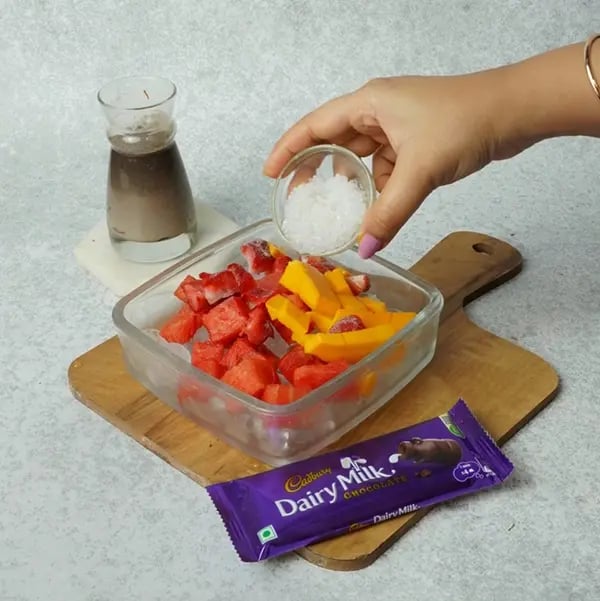 Dairy Milk Chocolate Pearl Mixed Fruit Hwachae-Add soaked sabudana pearl