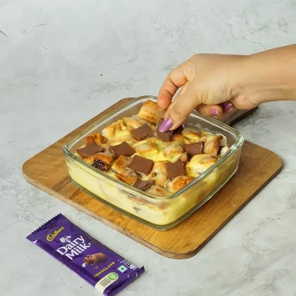 Dairy Milk Covered Croissant Pudding - Break Cadbury dairy milk chocolate