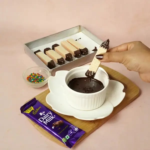 Dairy Milk Dipped Pencil Shape Wafer Cookies For Teacher’s Day - Dip the bottom section