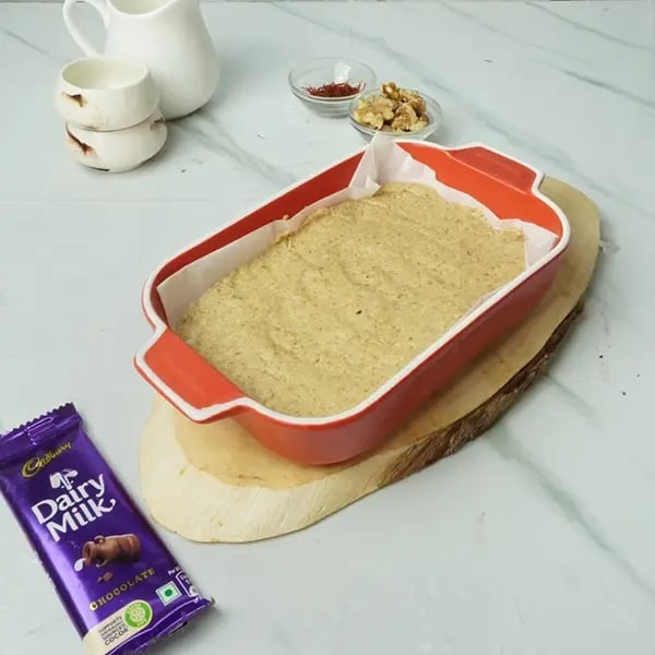 Dairy Milk Drizzle Walnut Kesar Barfi - Now switch off the flame