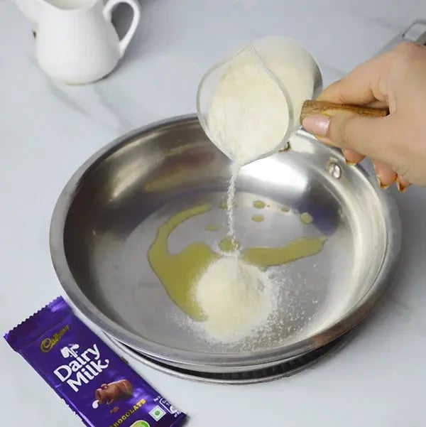 Dairy Milk Hazelnut Suji Halwa - Melt the ghee