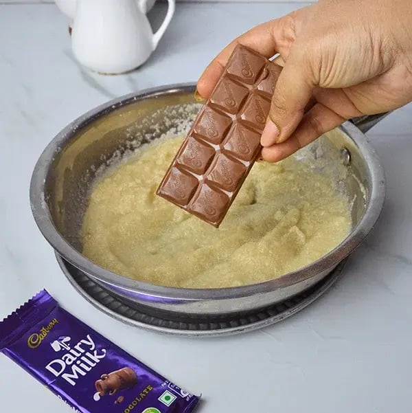 Dairy Milk Hazelnut Suji Halwa - Add melted Dairymilk chocolate