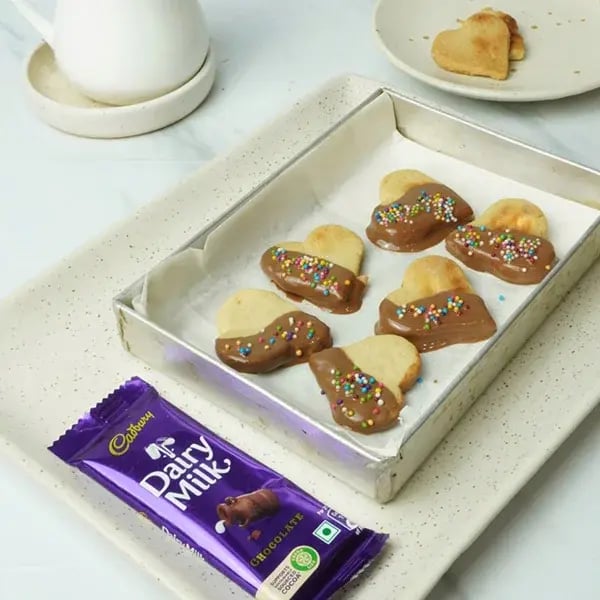 Dairy Milk Heart Shaped Sugar Cookies - Garnish with some sprinkles