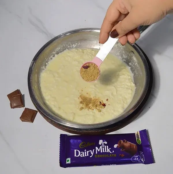 Dairy Milk Infused Thandai Kalakand - Add in thandai powder