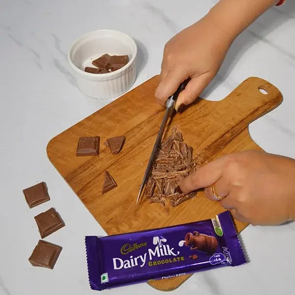 Dairy Milk Infused Thandai Kalakand - Chop Cadbury Dairy Milk chocolate