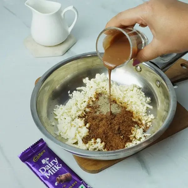 Dairy Milk Jaggery Sandesh with Cardamom - Add melted Dairy Milk chocolate