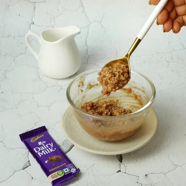 Dairy Milk Kalakand Tart-Microwave the mixture for 5 minutes