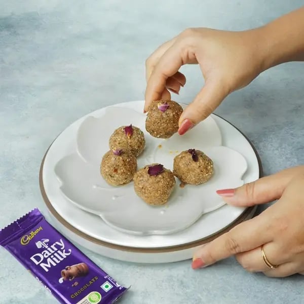 Dairy milk Makhana Dry fruits Laddu-Decorate with some rose