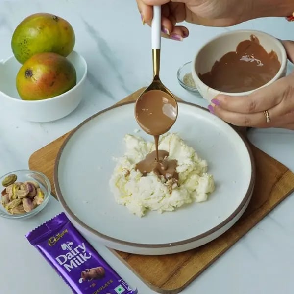 Dairy Milk Mango Sandesh Roll-Now add the melted chocolate mix