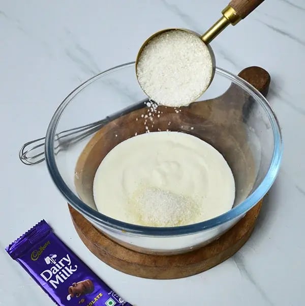 Dairy Milk Marble Coffee Cake - Place curd and sugar