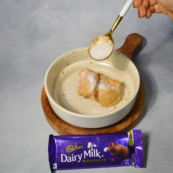 Dairy Milk Peanut Butter Chunk Chocolate Cookies - Combine sugar and peanut