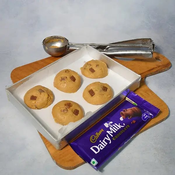 Dairy Milk Peanut Butter Chunk Chocolate Cookies - Small balls of cookie dough