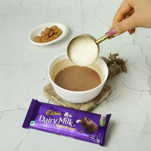 Dairy Milk Quick Fudge Nut Brownie - Add sugar