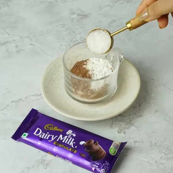 Dairy Milk Quick Mug Cake With Nuts - Add the all-purpose flour, cocoa powder, and sugar