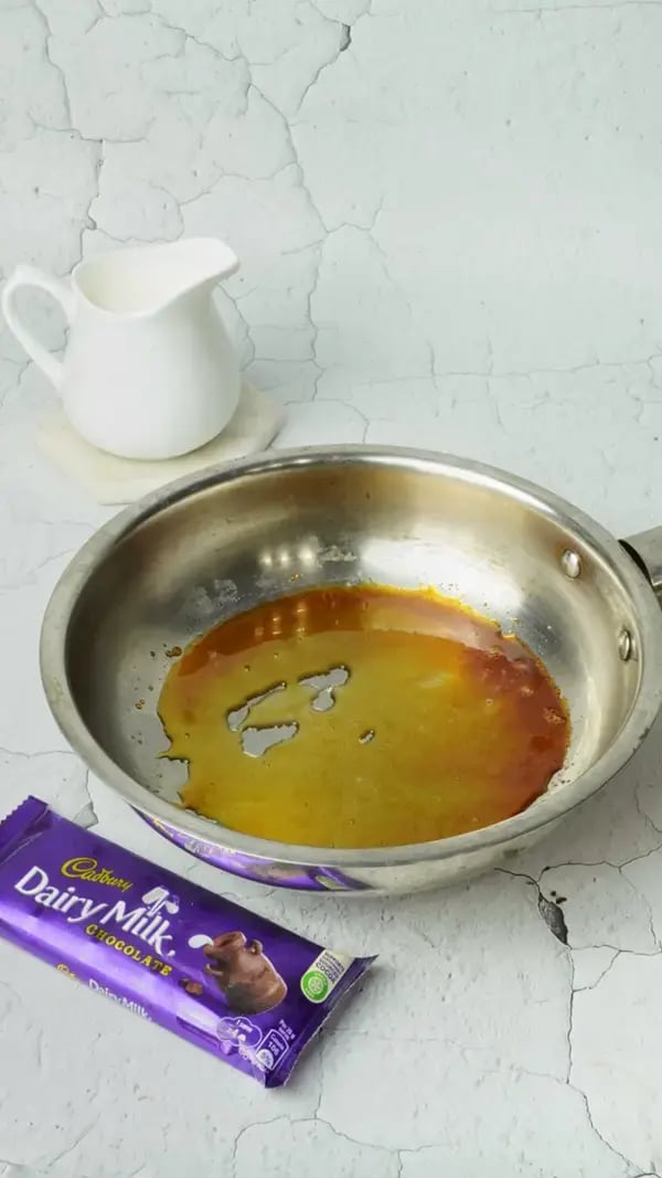 Dairy Milk Rice Kheer With Caramel Sauce - Melt 3/4 cup of sugar