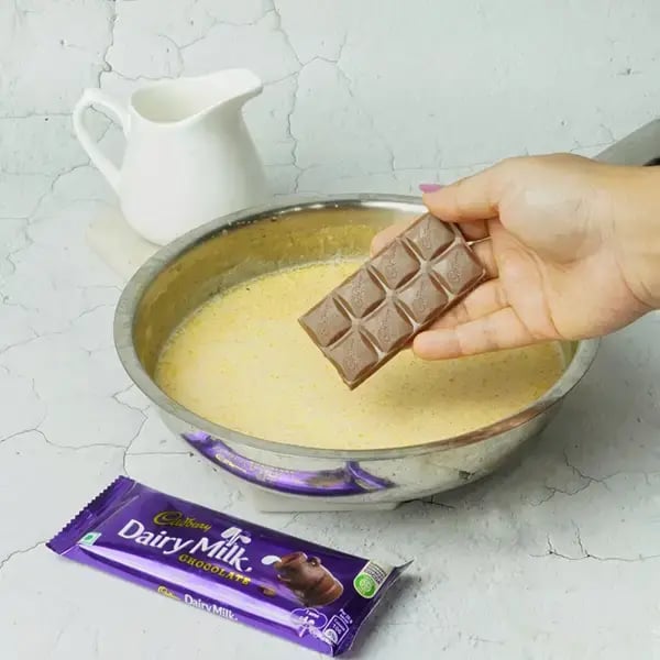 Dairy Milk Rice Kheer With Caramel Sauce - Add the Dairymilk chocolate