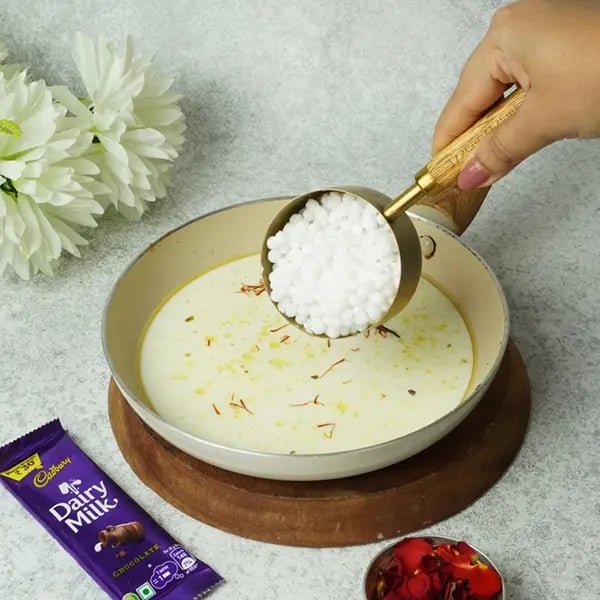 Dairy Milk Sabudana Pudding for Navratri - add milk