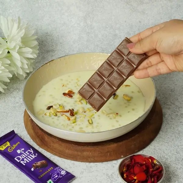 Dairy Milk Sabudana Pudding for Navratri - add Cadbury Dairymilk chocolate